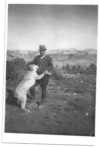 Mi padre con el mastin Farruco, en los pastos de verano ( Calar del Mundo)..Tambien blanco
